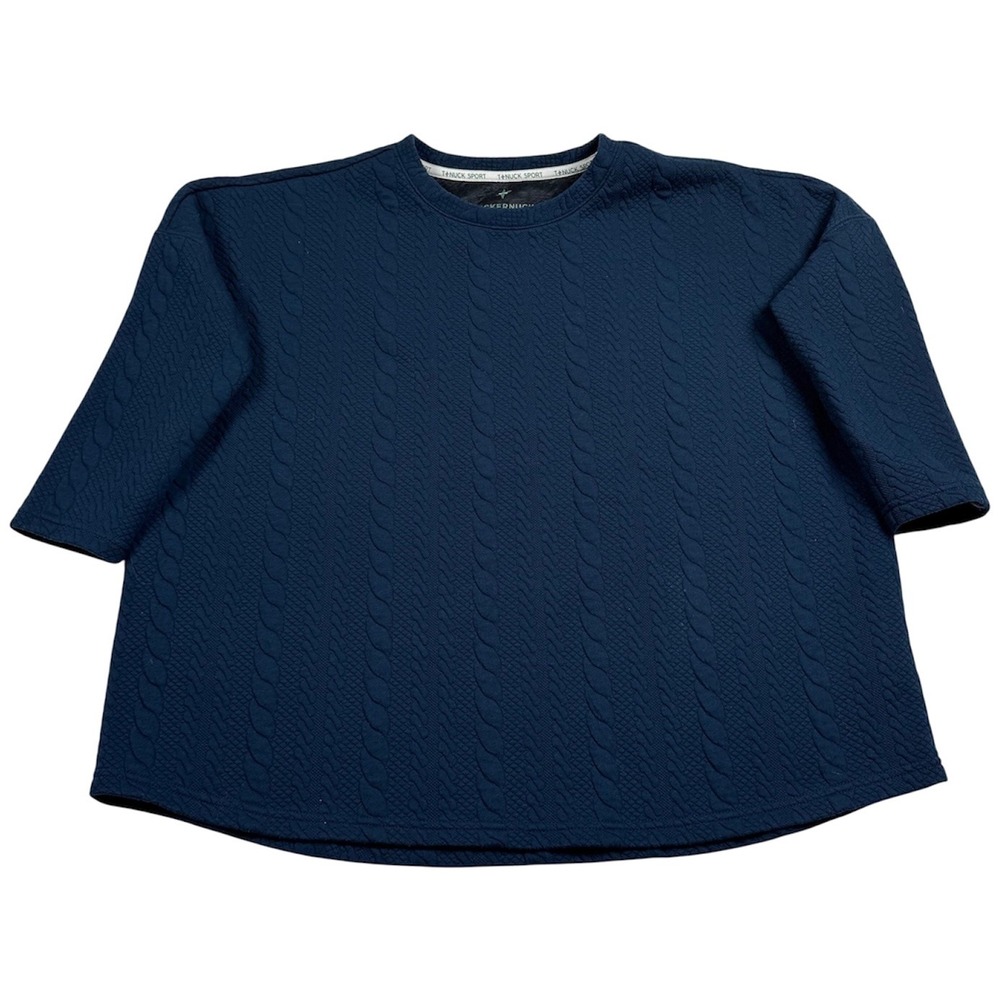 Tuckernuck Sport Pullover Women XS/S Navy‎ Blue Cable Knit Quilted Texture Boxy